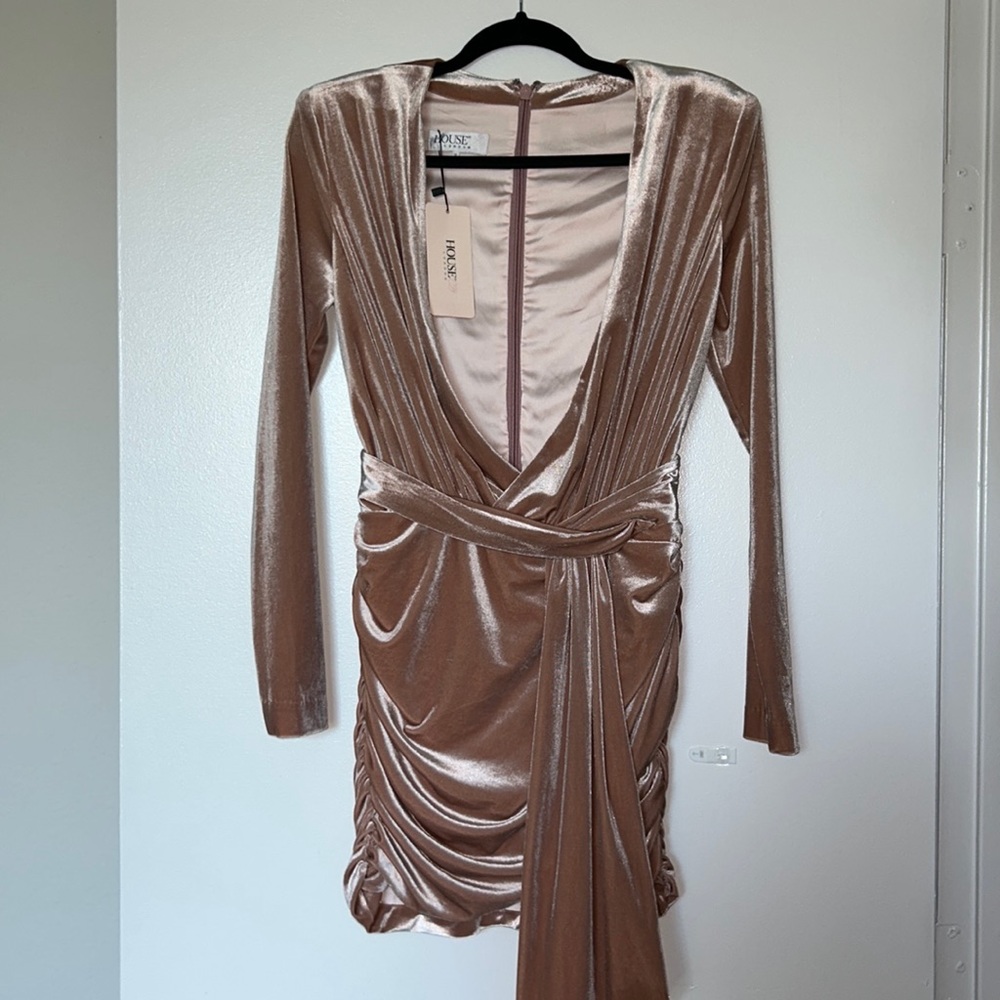 Blush velvet deep V mini dress from House of CB London size M (US 6-8)